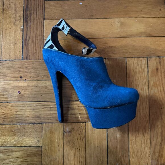 London Trash Wynne Blue and Zebra Print Mule High Heel Platform Ankle Strap 11us - Picture 7 of 8